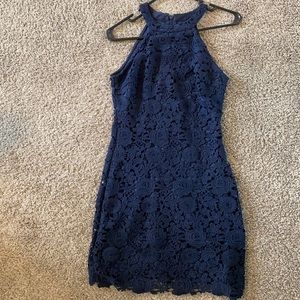 Lulu’s Navy Love Poem lace bodycon dress